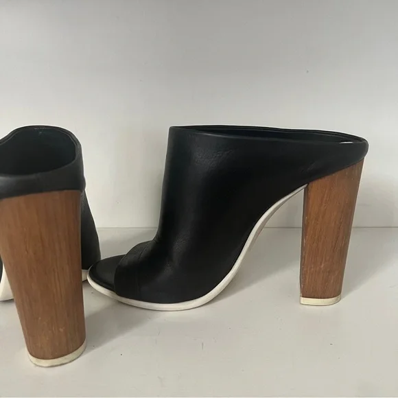 Vince Allison leather mule booties Women’s Size 6.5 Black Wood - Picture 4 of 7